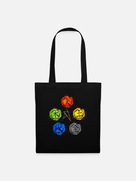 Qigong 5 Elemente Spirituell Chakra Zen Tai Chi - Stoffbeutel - Schwarz