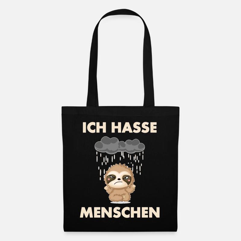 Ich hasse Menschen Faultier - Stoffbeutel - Schwarz