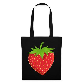 Erdbeere Obst - Stoffbeutel - Schwarz - Vorne