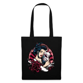 Anime Geisha Kimono Kitsune Mask Yokai Aesthetic - Stoffbeutel - Schwarz - Vorne