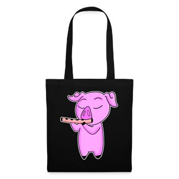 Pig plays flute - Tote Bag - black - Front