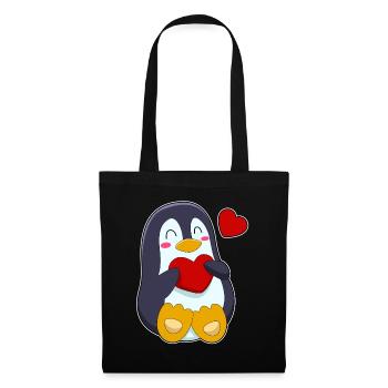 Pinguin Herz - Stoffbeutel - Schwarz - Vorne
