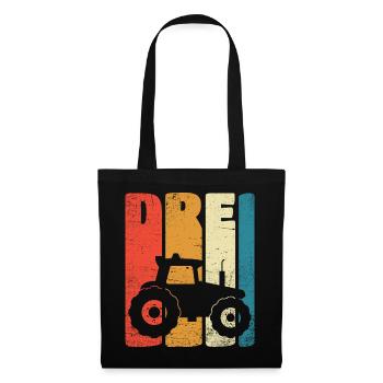 Traktor Drei Jahre 3. Geburtstag Geschenk Retro - Stoffbeutel - Schwarz - Vorne