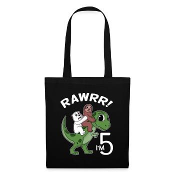5 dinosaures dinosaures Dino 5ème anniversaire - Sac en tissu - noir - Devant