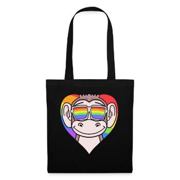 LGBT Herz mit Affe Regenbogen - Stoffbeutel - Schwarz - Vorne