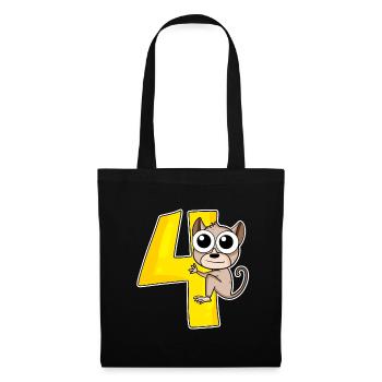 4 Jahre - Tarsier Koboldmaki - 4. Geburtstag - Stoffbeutel - Schwarz - Vorne