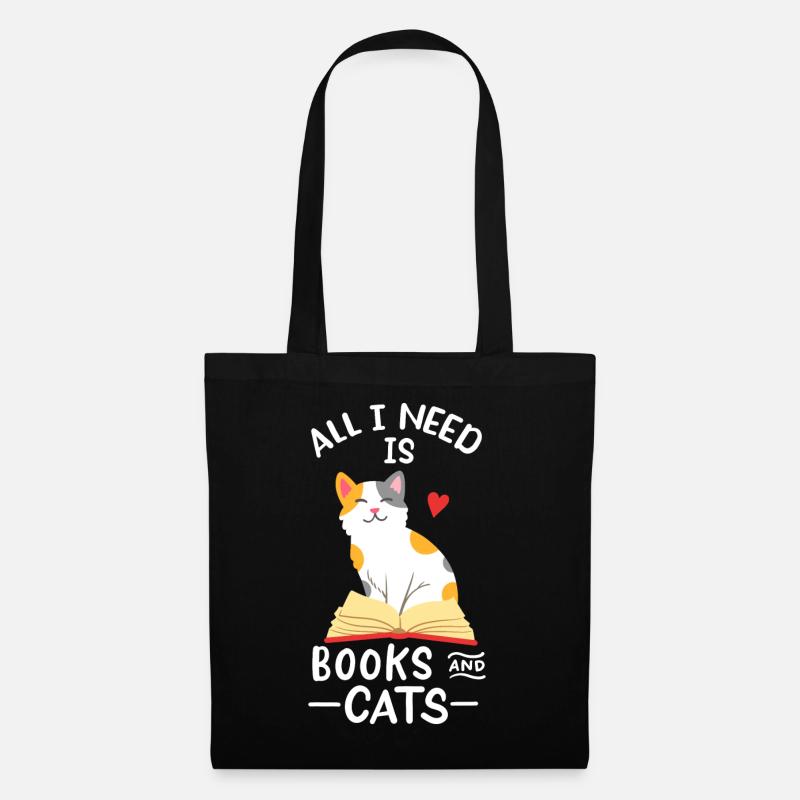 Bücher Katzen - Stoffbeutel - Schwarz