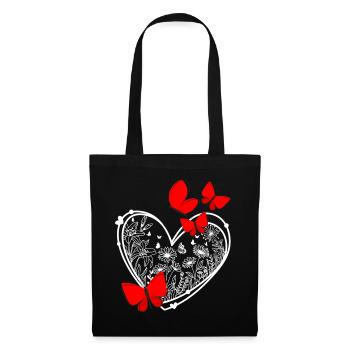 Cadre papillon en forme de fleurs en forme de cœur - Sac en tissu - noir - Devant