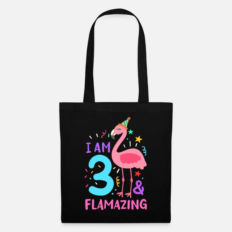 3. Geburtstag Flamingo - Stoffbeutel - Schwarz