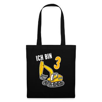 Bagger T-Shirt 3. Geburtstag 3 Jahre Jungen Shirt - Stoffbeutel - Schwarz - Vorne