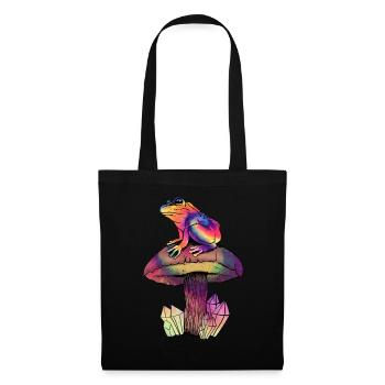 Cottagecore Aesthetic Psychedelic Frosch Pilz - Stoffbeutel - Schwarz - Vorne