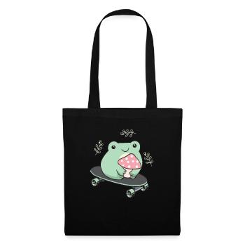 Cottagecore Aesthetic Kawaii Skateboarding Grenouille - Sac en tissu - noir - Devant