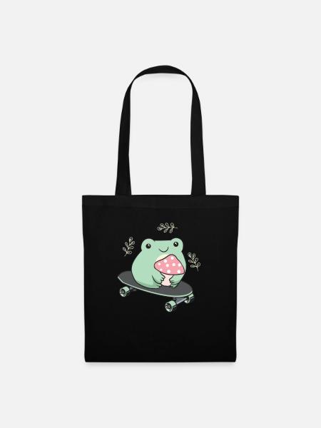 Cottagecore Aesthetic Kawaii Skateboarding Frosch - Stoffbeutel - Schwarz