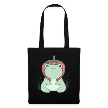 Cottagecore Aesthetic Kawaii Frog Strawberry Hat - Tote Bag - black - Front