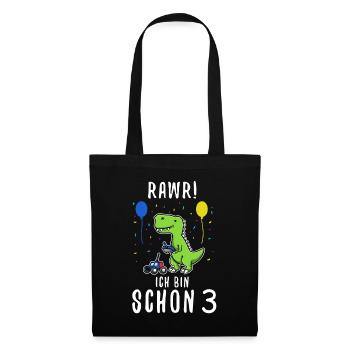 Ich bin schon 3 Dino - Stoffbeutel - Schwarz - Vorne