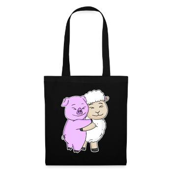 Pig and sheep cuddle cute animals - Tote Bag - black - Front