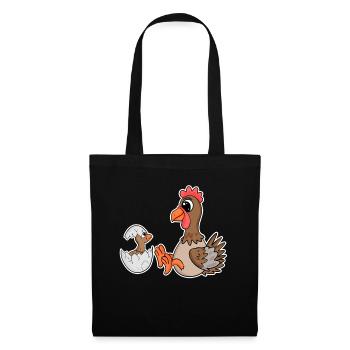 Poulet avec bébé poulet - Sac en tissu - noir - Devant