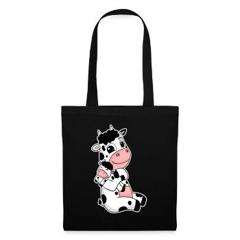 Famille vache - Vache avec bébé - Motif vache - Sac en tissu - noir - Devant