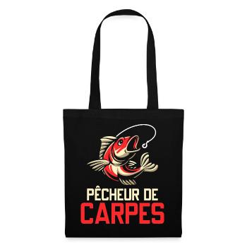Poisson - Carpe - Pêcheur - Pêcherie - Cadeau - Sac en tissu - noir - Devant