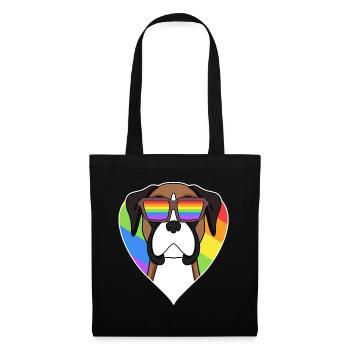 Boxer Hund Regenbogen Herz - Stoffbeutel - Schwarz - Vorne