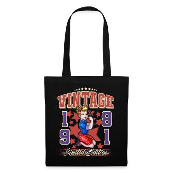 1981 Geburtsjahr Geburtstag Vintage Rockabilly - Stoffbeutel - Schwarz - Vorne