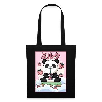 Japanese Aesthetic Kawaii Panda Bär Erdbeermilch G - Stoffbeutel - Schwarz - Vorne