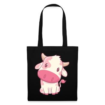 Kuh Erdbeerkuh Kawaii - Stoffbeutel - Schwarz - Vorne