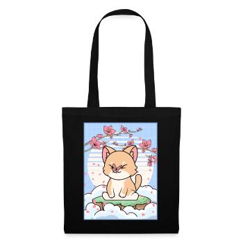 Esthétique japonaise Kawaii Chat Cherry Blossom Gesche - Sac en tissu - noir - Devant