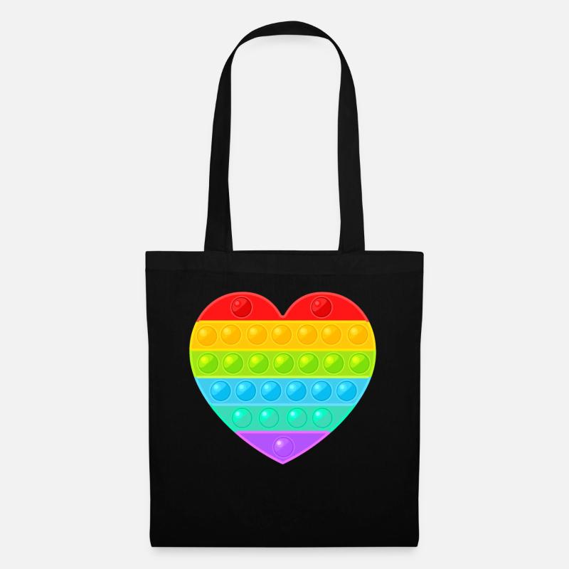 Pop It Popit Herz Bunt Regenbogen - Stoffbeutel - Schwarz