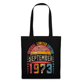 1973 Geburtsjahr September Geburtstag - Stoffbeutel - Schwarz - Vorne