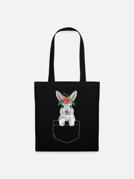 Hase Kaninchen Osterhase Blumen Hasenmama - Stoffbeutel - Schwarz