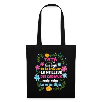 Tata Cadeau Fête Des Mères 2022 Humour Fleur - Sac en tissu - noir - Devant
