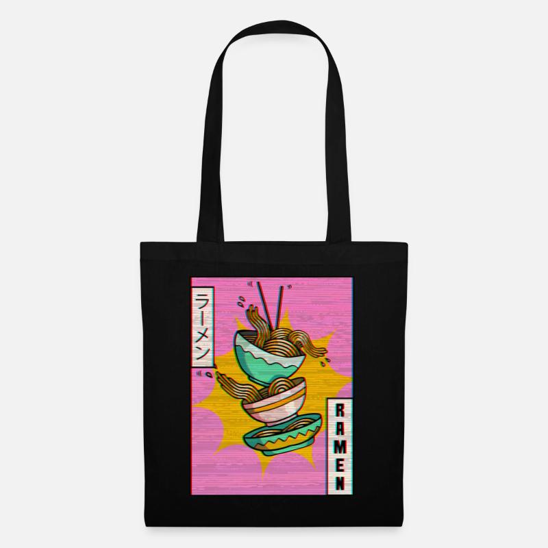 Ramen Nudeln Vaporwave Ästhetische Glitch Geschenk - Stoffbeutel - Schwarz