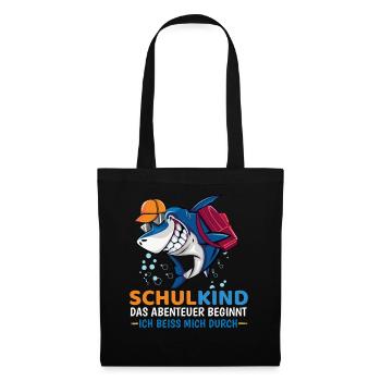 Schulkind Hai Einschulung Das Abenteuer Beginnt - Stoffbeutel - Schwarz - Vorne