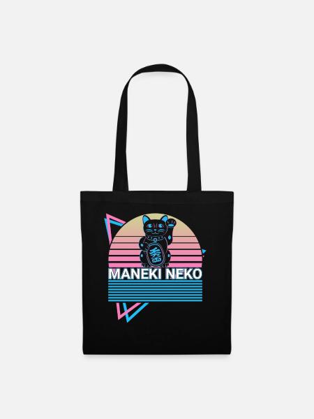 Maneki Neko Katze Retro Geschenk - Stoffbeutel - Schwarz