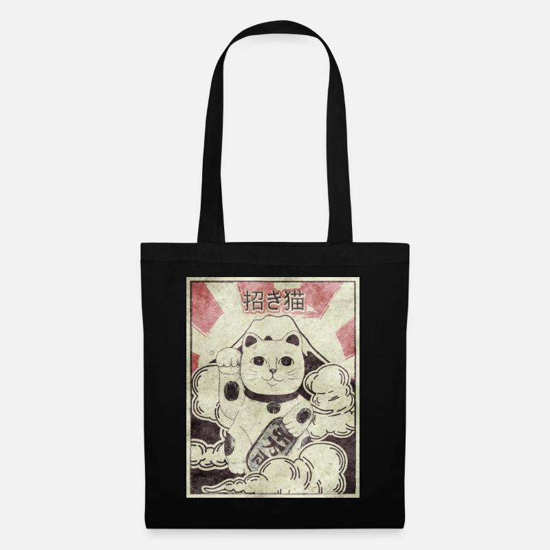 Maneki Neko Katze Japanisch Ästhetisch Vintage Ges - Stoffbeutel - Schwarz