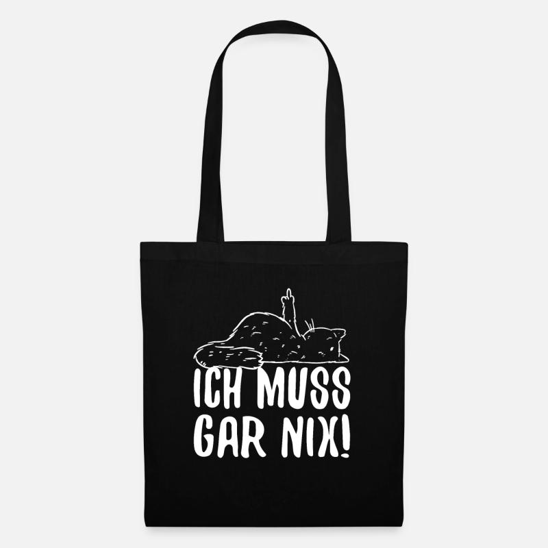 Stinkefinger Mittelfinger Ich Muss Gar Nix Katze - Stoffbeutel - Schwarz