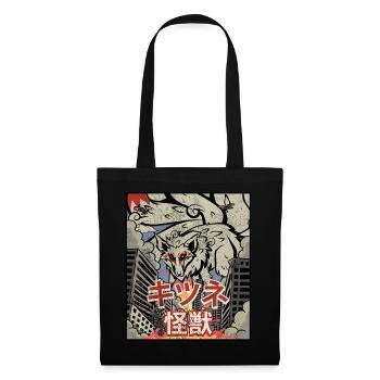 Kaiju Kitsune Nine-tailed Fox Kanagawa Wave - Tote Bag - black - Front