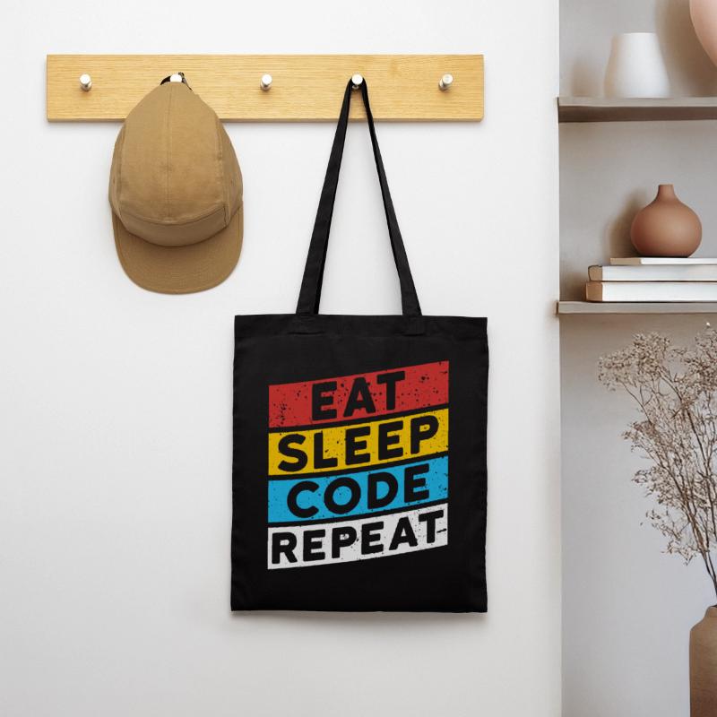 CODE CODER CODAGE Disant | RÉPÉTER LE CODE EAT SLEEP Sac en tissu