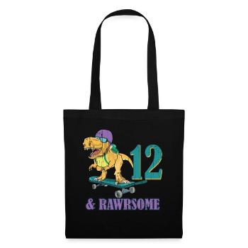 Birth Born Age 12 Years Old Skateboard Dinosaur - Tote Bag - black - Front