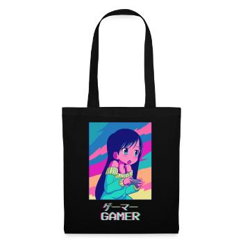 Gamer Anime Girl Japanese Vaporwave Aesthetic - Tote Bag - black - Front