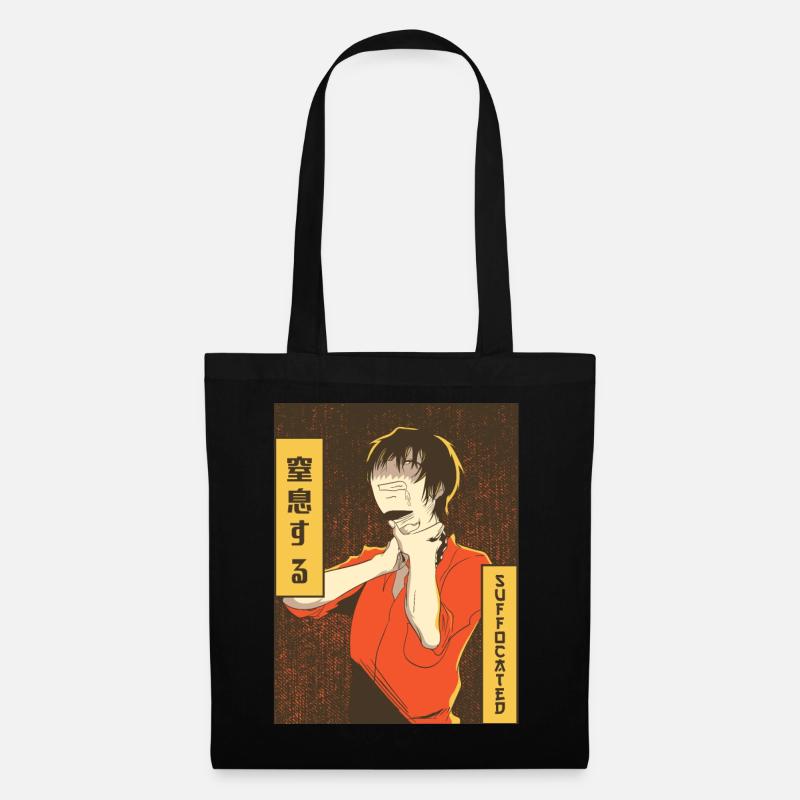 Emo Anime Junge Vaporwave Ästhetisch Ersticktes Ge - Stoffbeutel - Schwarz