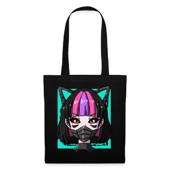 Cyborg Anime Mädchen Neko Mädchen Cyber Punk Cyber - Stoffbeutel - Schwarz - Vorne