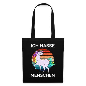 buntes Einhorn - Ich hasse Menschen - Stoffbeutel - Schwarz - Vorne