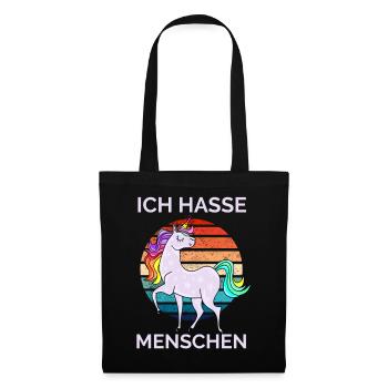 Ich hasse Menschen Einhorn Retro - Stoffbeutel - Schwarz - Vorne