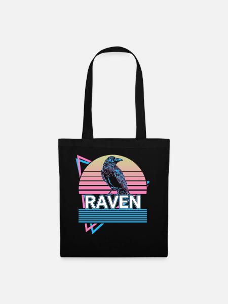Raven Crow Retro Geschenk - Stoffbeutel - Schwarz