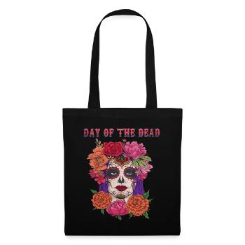 Color Flower Floral Sugar Skull Muertos Day Dead - Stoffbeutel - Schwarz - Vorne