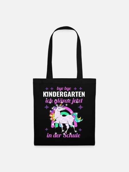 Bye Bye Kindergarten Glitzer Einhorn Einschulung - Stoffbeutel - Schwarz