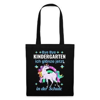 Bye Bye Kindergarten Glitzer Einhorn Einschulung - Stoffbeutel - Schwarz - Vorne