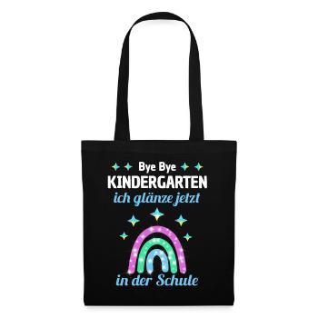 Bye Bye Kindergarten Glitzer Regenboge Einschulung - Stoffbeutel - Schwarz - Vorne